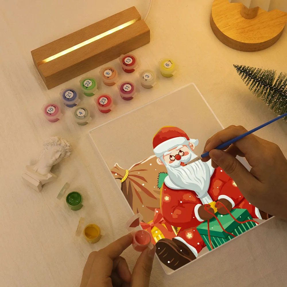 Figured'Art Kerstman 09 schilderen op nummer 15x20cm met LED standaard