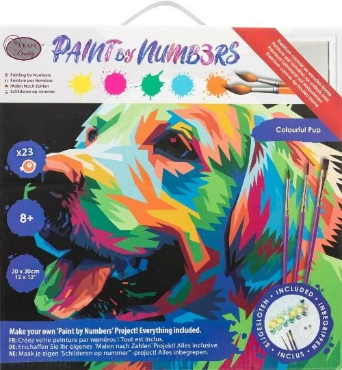 Craft Buddy Paint by Numb3rs Colourful Pup schilderen op nummer 30x30cm