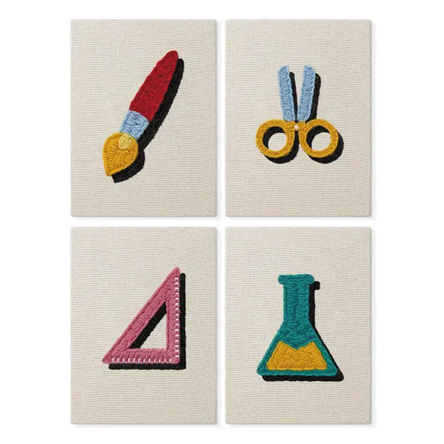 Figured'Art Punch Needle Set Terug naar School 2 punch needle kit 4 stuks katoen