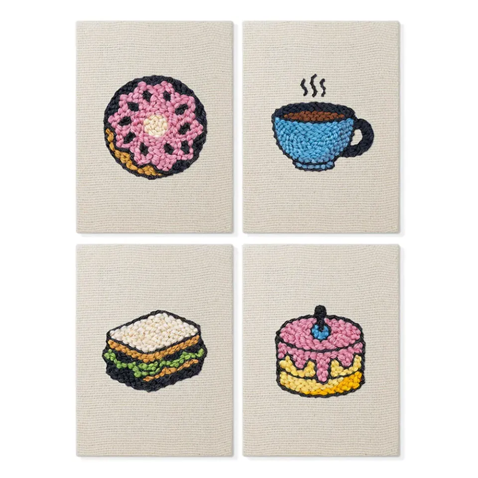 Figured'Art Ontbijt Lekkernijen 3 punch needle set 4 stuks 20x30 cm