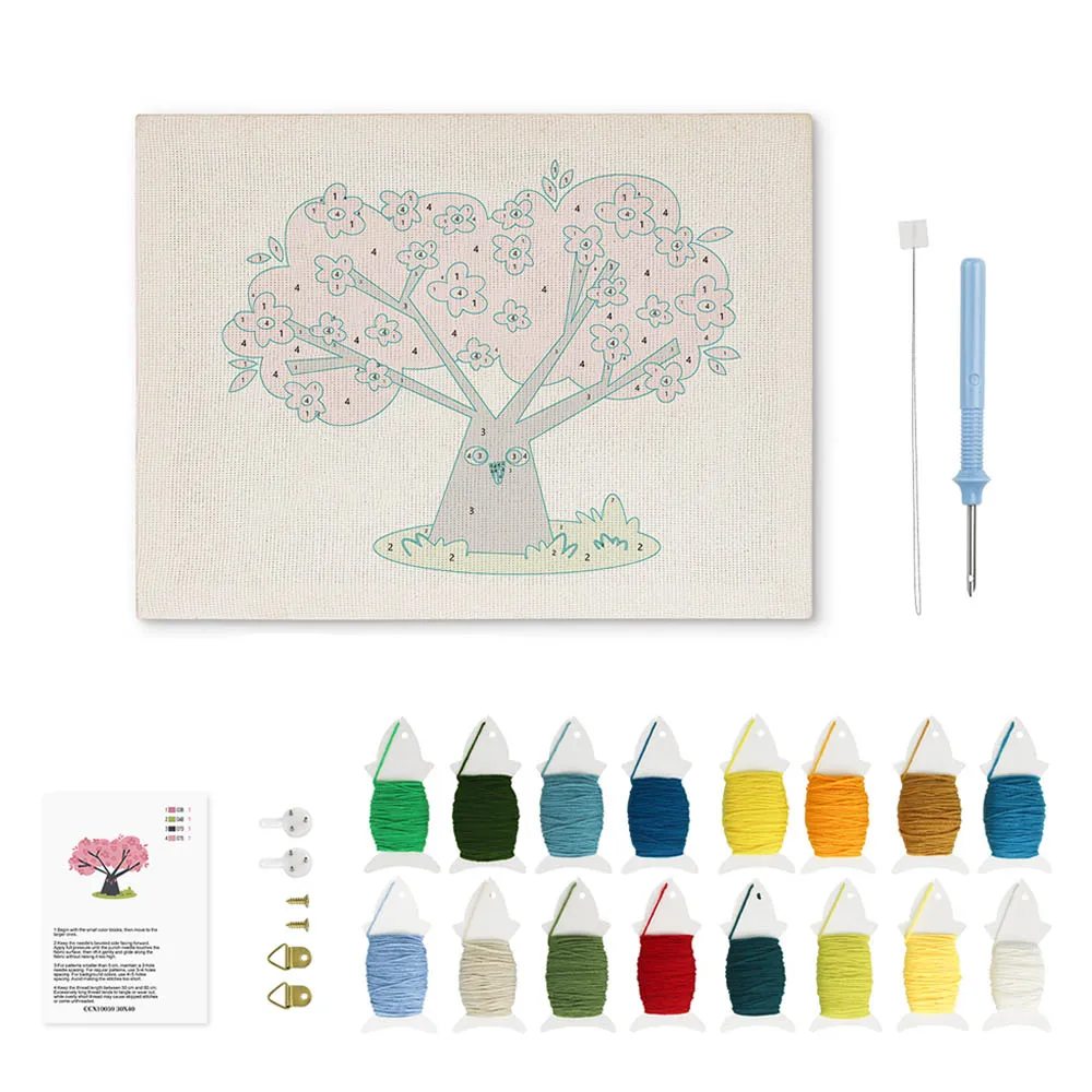 Figured'Art Kersenboom met Uilen punch needle pakket 20x30 met frame