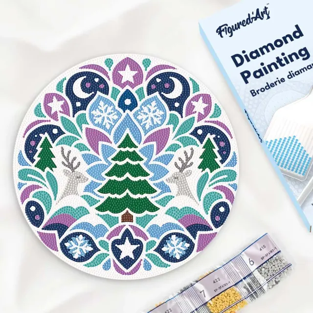 Figured'Art Kerstmandala diamond painting houten schijf 30 cm