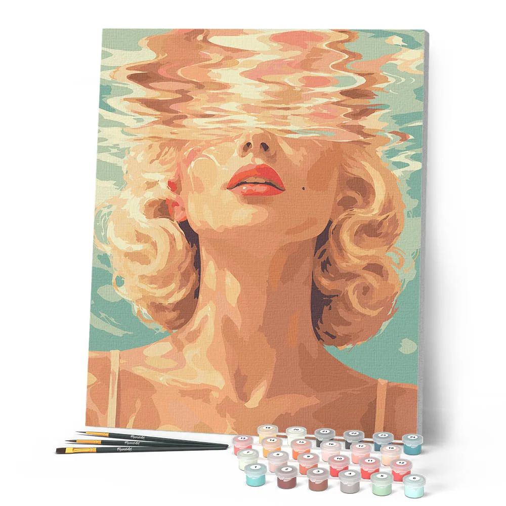 Figured'Art Gouden Getij schilderen op nummer 40x50 cm aqua