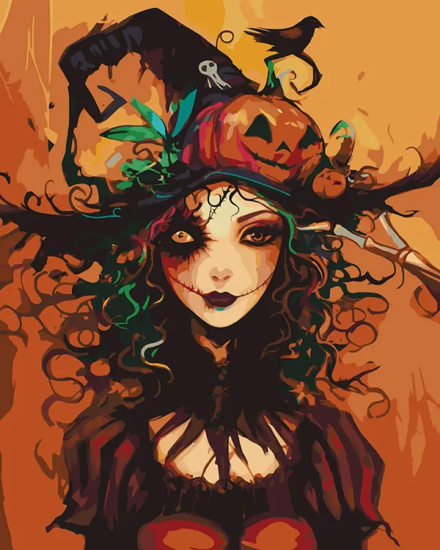 Figured'Art Halloween Heksenportret Schilderen op Nummer 40x50 cm