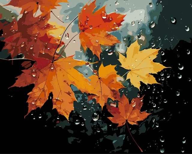 Figured'Art Esdoornbladeren na de Regen schilderen op nummer 40x50cm