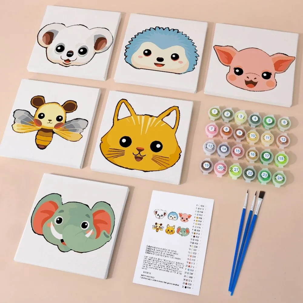 Figured'Art Schattige Dierengezichten 2 mini schilderen op nummer 6 stuks