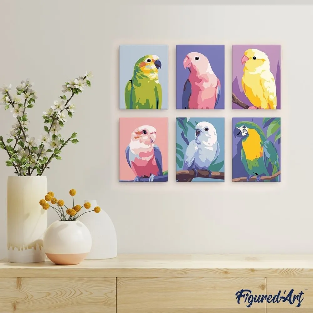 Figured'Art Jungle Melodie Mini Schilderen 15x20cm 6 Stuks Vogels