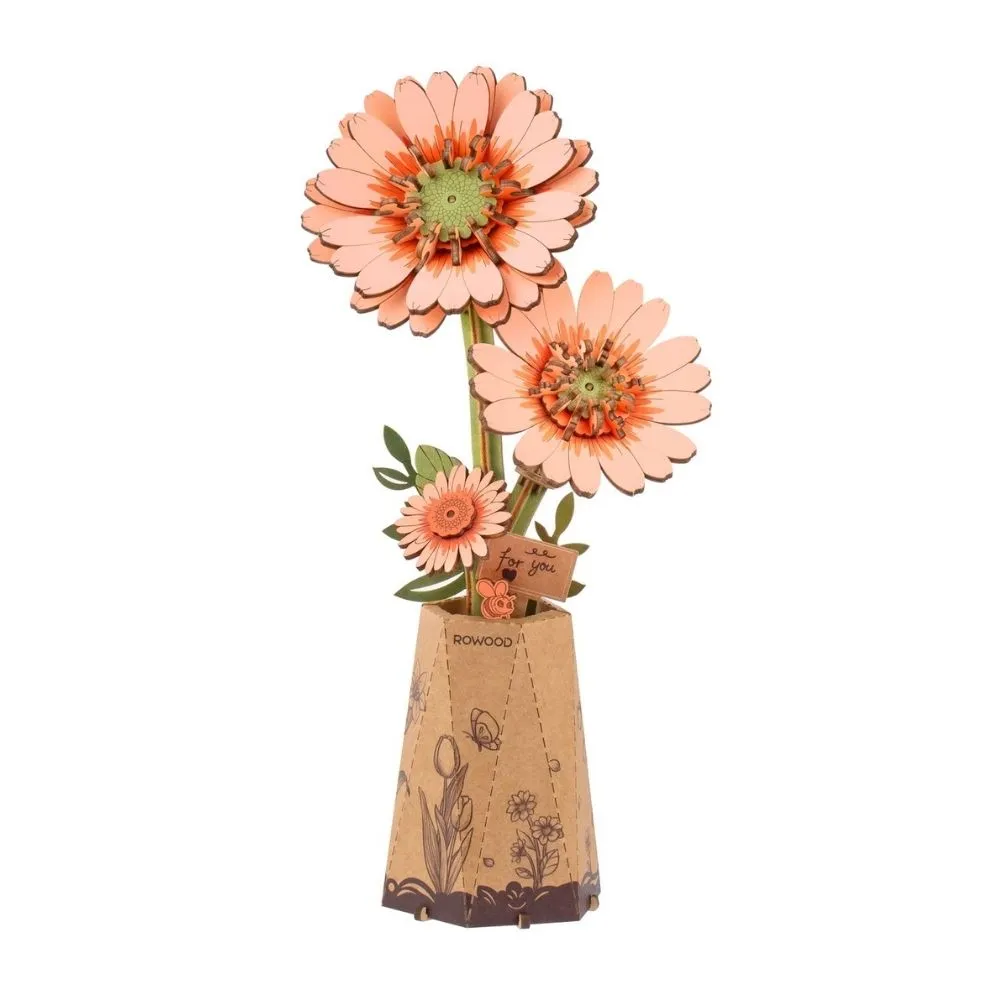 Figured'Art Lichtoranje gerbera 3D puzzel hout 105 stuks