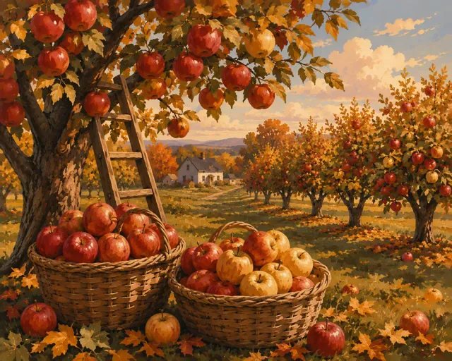 Figured'Art Oogst Appelboomgaard diamond painting herfst landschap