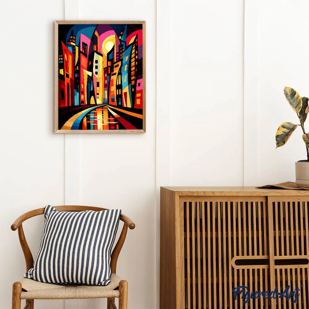 Figured'Art Schilderen op Nummer Gedurfd Abstract Wolkenkrabbers 40x50
