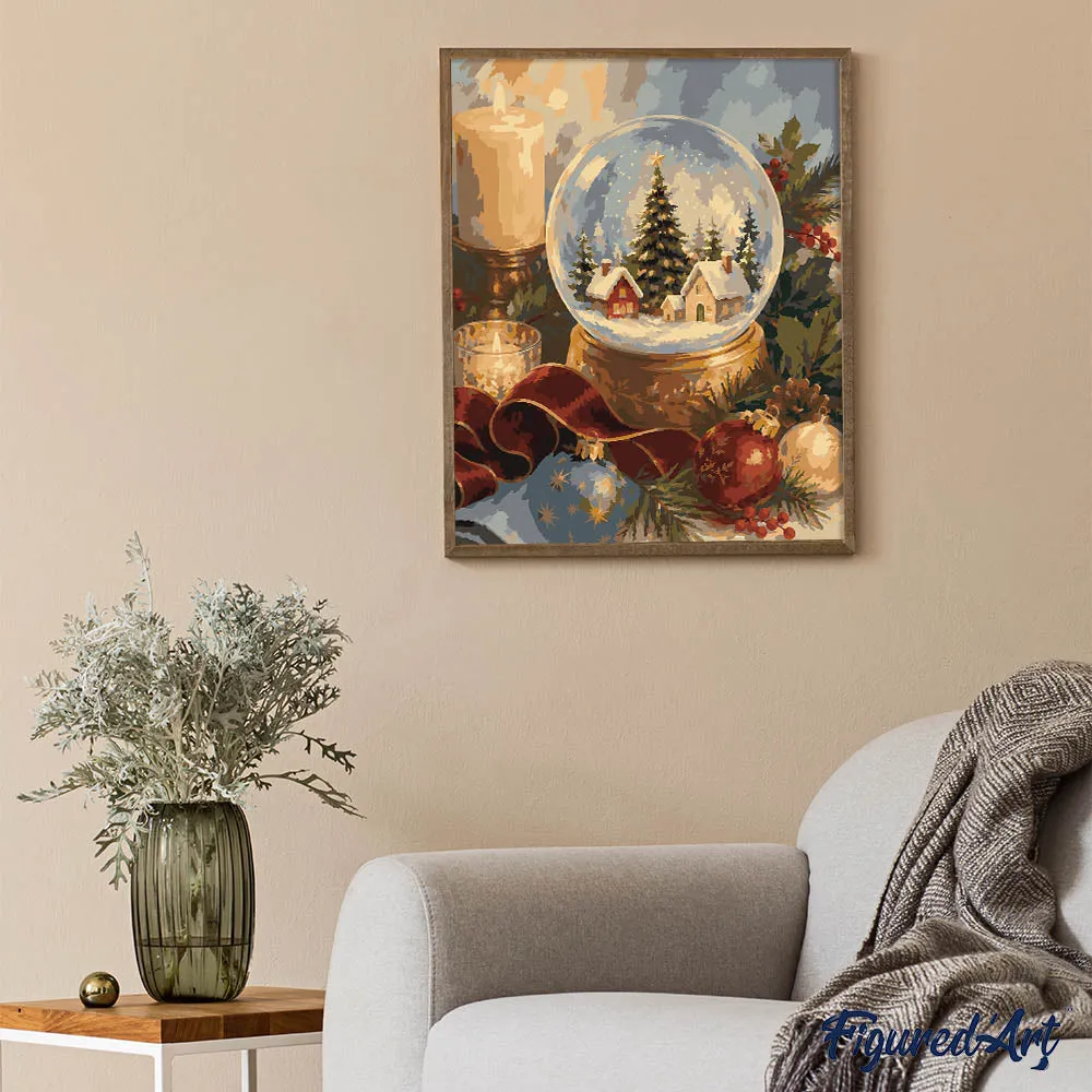 Figured'Art Kerstsneeuwbol schilderen op nummer 40x50 cm winter