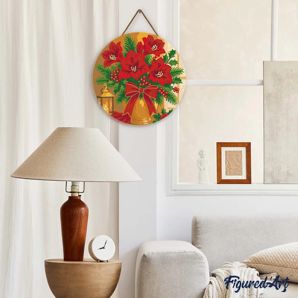 Figured'Art Kerststerren diamond painting hout 30 cm rond