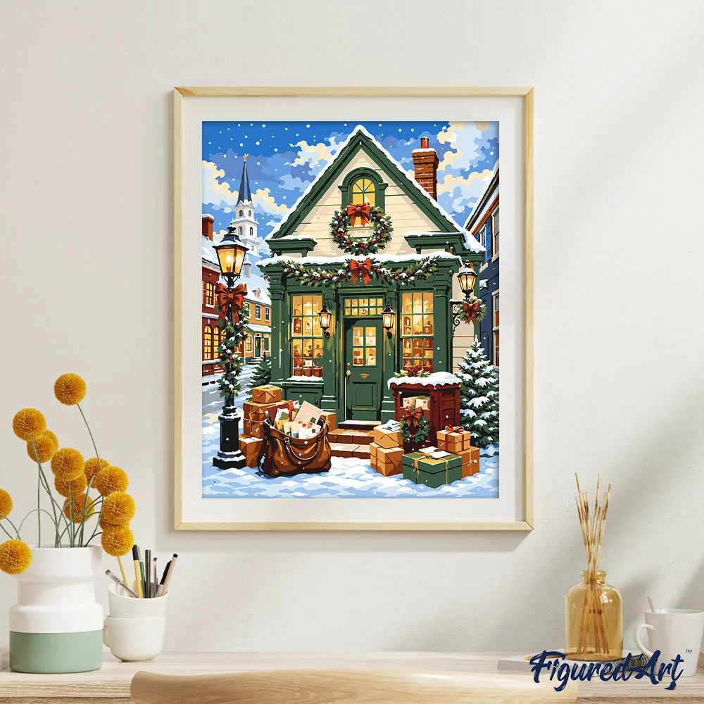Figured'Art Gezellig kersthuisje schilderen op nummer 40x50cm winter
