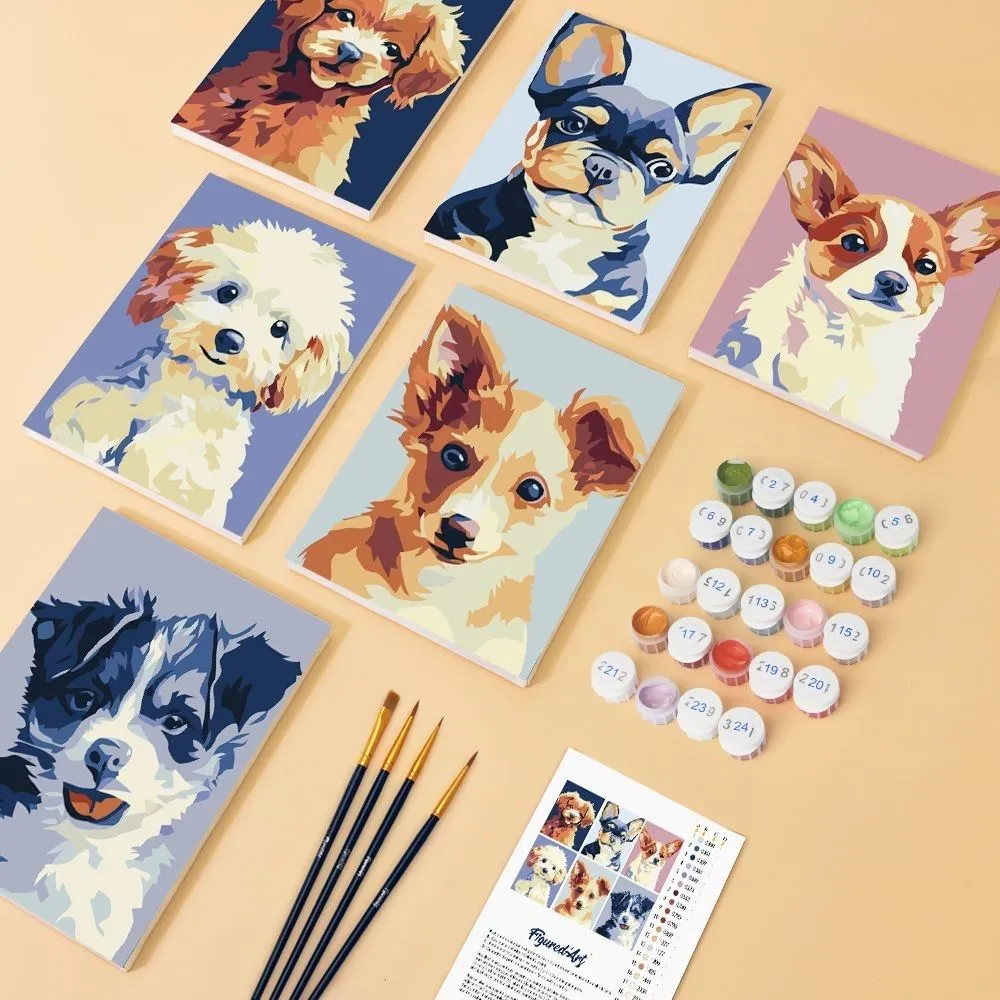 Figured'Art Moderne Hondportretten 2 mini schilderen op nummer 6 stuks