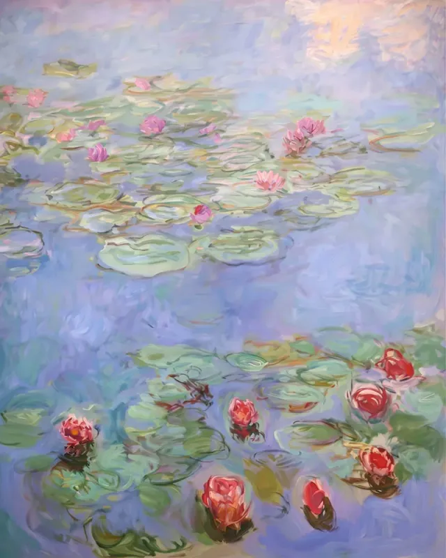 Figured'Art Rode waterlelies Monet schilderen op nummer 40x50 bloemen