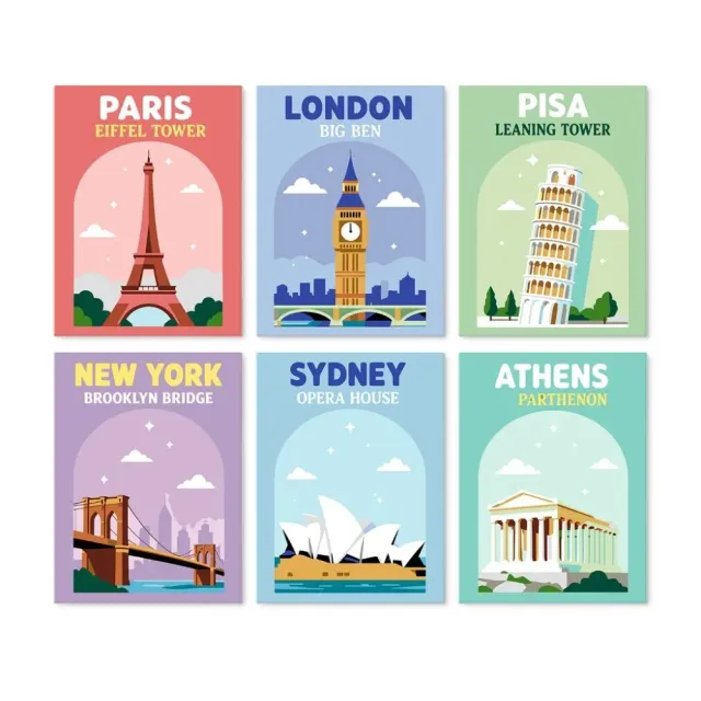 Figured'Art Mini Serie Monumenten van de wereld schilderen op nummer 15x20cm 6 stuks