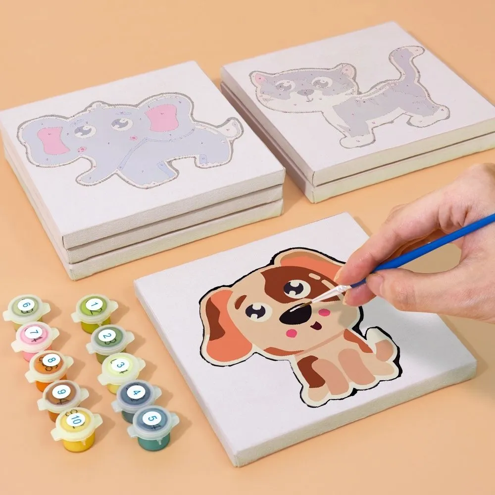 Figured'Art Schattige Dieren mini schilderen op nummer 15x15cm 6 stuks