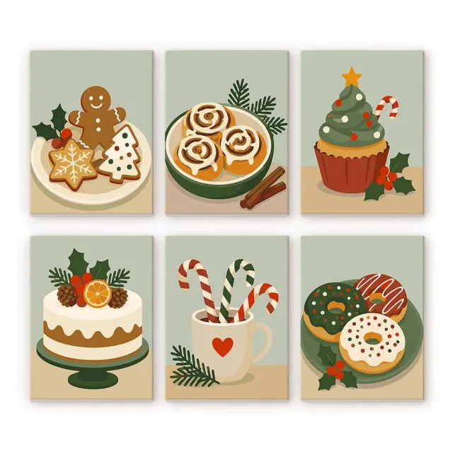 Figured'Art Kerstlekkernijen mini schilderen op nummer 15x20cm 6 stuks