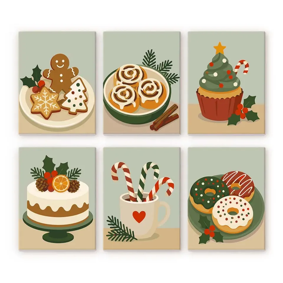 Figured'Art Kerstlekkernijen mini schilderen op nummer 15x20cm 6 stuks