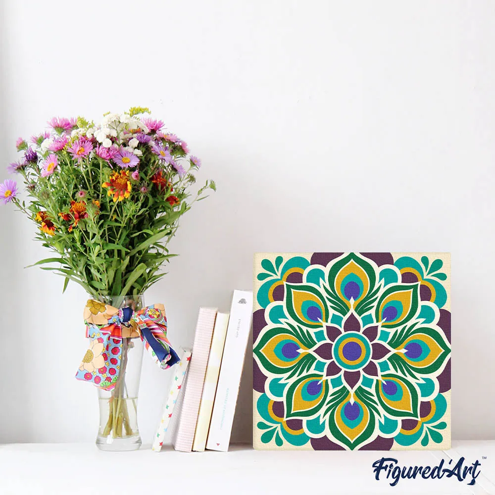 Figured'Art Pauwenmandala mini schilderen op nummer 20x20cm frame