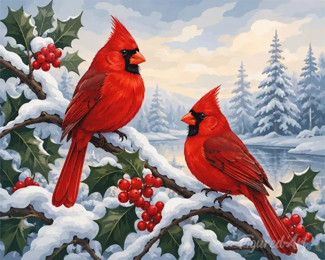 Figured'Art Winterkardinalen Diamond Painting Vogels 40x50cm