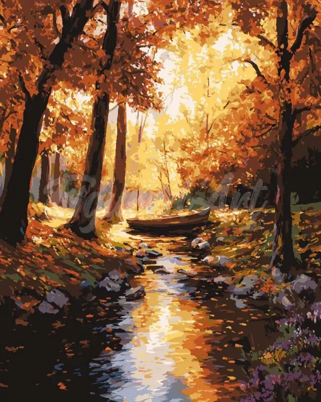 Figured'Art Schilderen op Nummer Gouden herfststroom canvas 40x50 cm