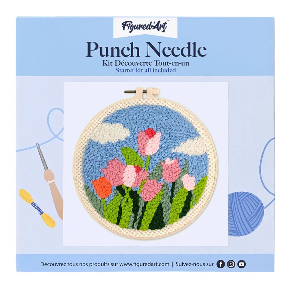 Figured'Art Tulpen Blauwe Lucht Punch Needle Pakket 20cm wol