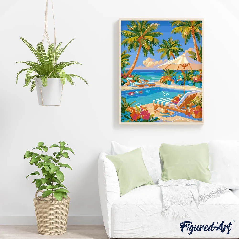 Figured'Art Palmenzwembad schilderen op nummer 40x50cm zomer