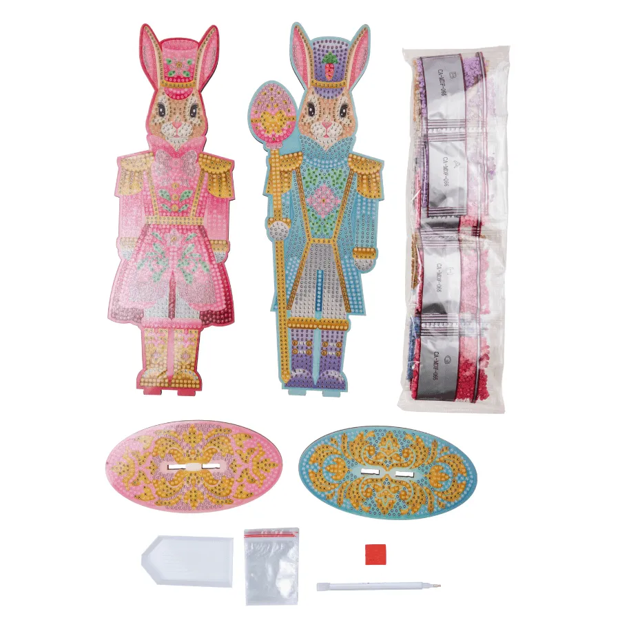 Craft Buddy Crystal Art Easter Rabbit houten figuren 2 stuks