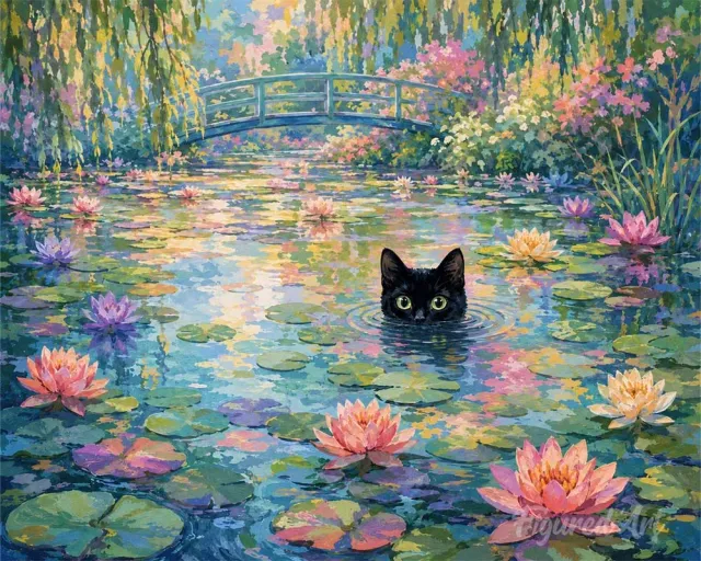 Figured'Art Zwarte leliekat schilderen op nummer 40x50cm kat