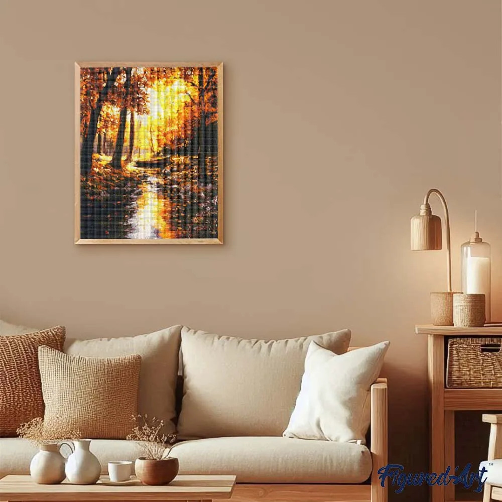 Figured'Art Gouden herfststroom diamond painting 40x50 cm herfst