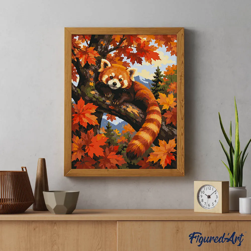Figured'Art Rode Panda in een Esdoorn schilderen op nummer 40x50 cm