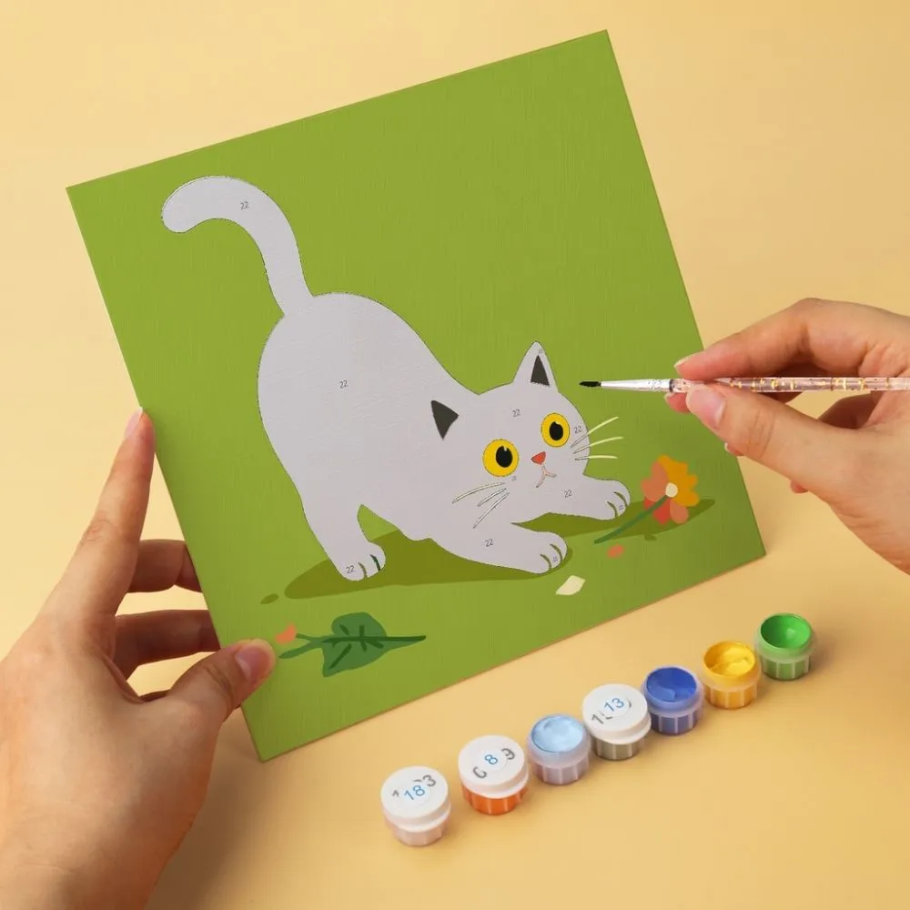 Figured'Art Mini Serie Katten en bloemen schilderen op nummer 20x20 cm 6 stuks