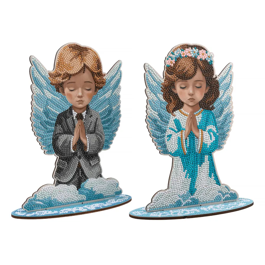 Craft Buddy Crystal Art Angel Boy & Girl houten decoratie 2 stuks