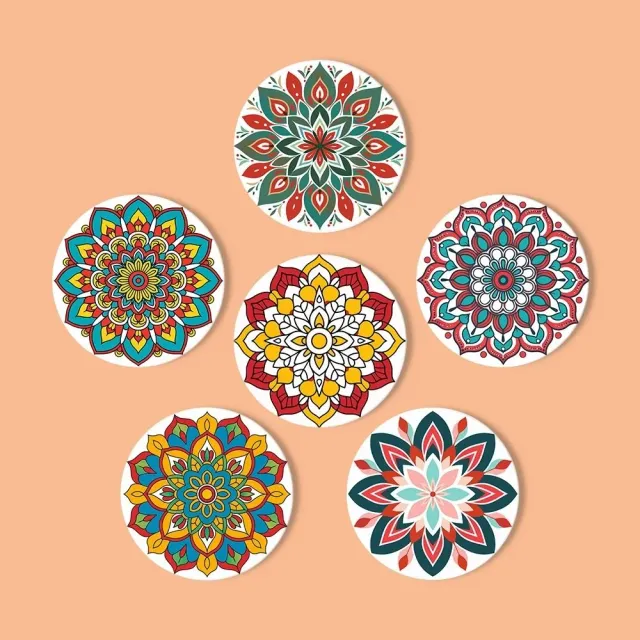 Figured'Art Gekleurde Mandala schilderen op nummer onderzetters 6x