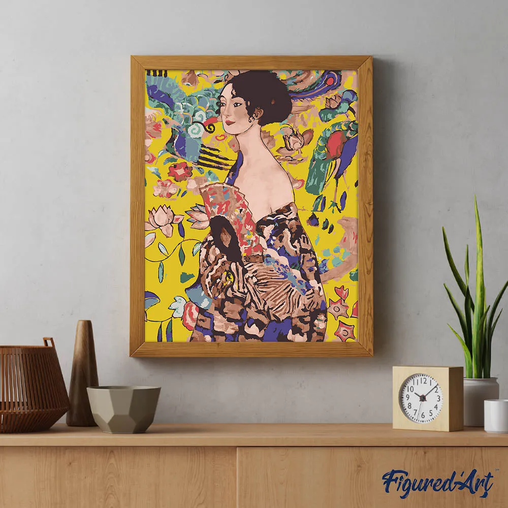 Figured'Art Dame met waaier Klimt schilderen op nummer 40x50cm portret