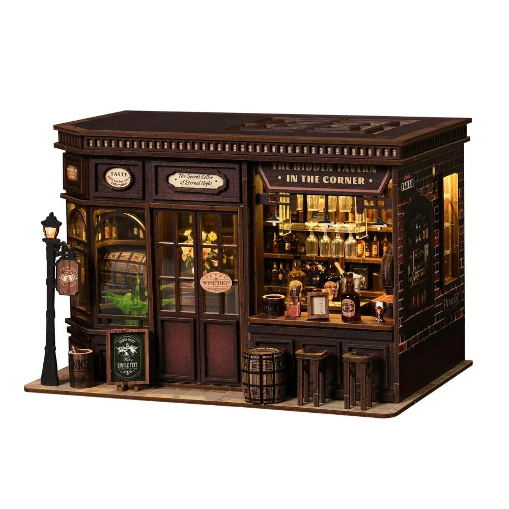 Figured'Art Hoek Taverne miniatuurhuisje 23x15cm met LED