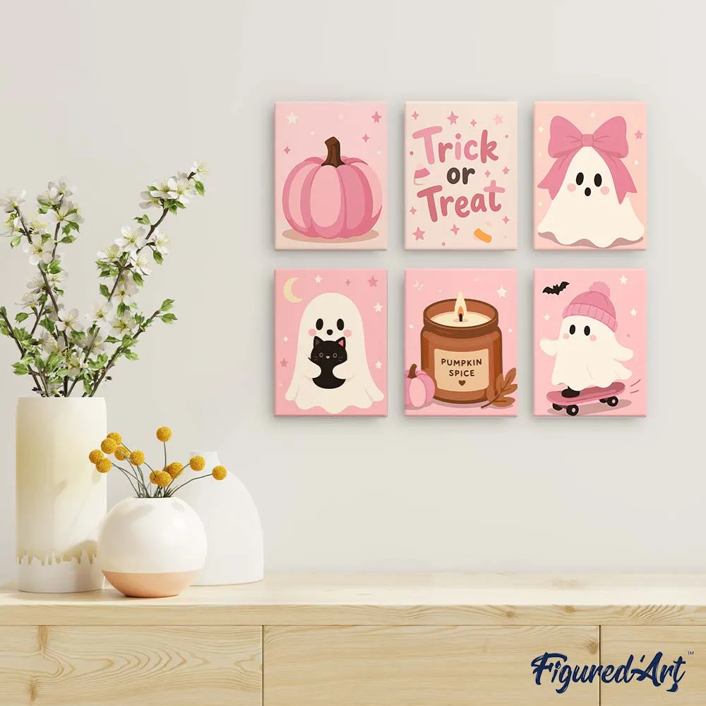 Figured'Art Roze Halloween mini schilderen op nummer 6 stuks