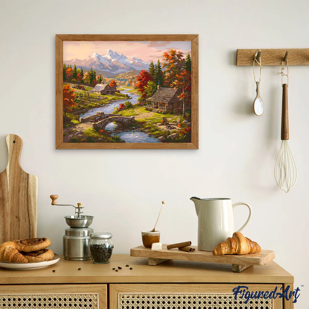 Figured'Art Herfst aan de rivier schilderen op nummer 40x50 cm landschap
