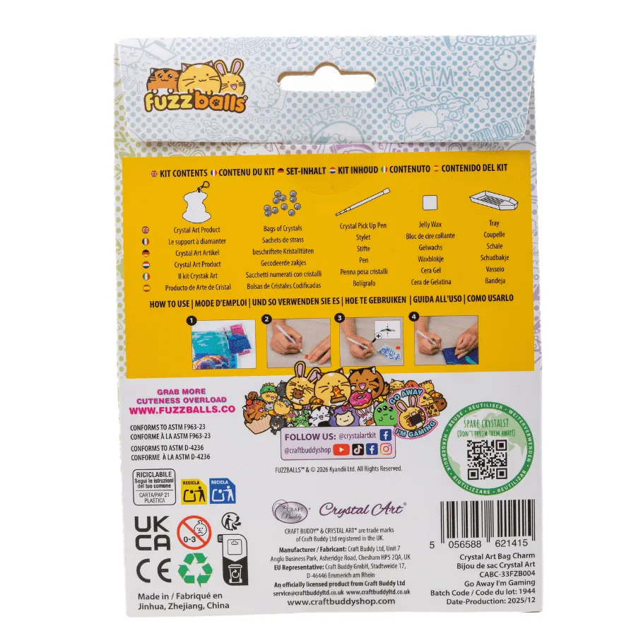 Craft Buddy Crystal Art Go Away I'm Gaming sleutelhanger Ollie 9cm