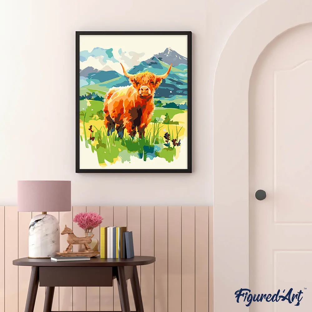 Figured'Art Schotse Hooglander pastelvallei schilderen op nummer 40x50