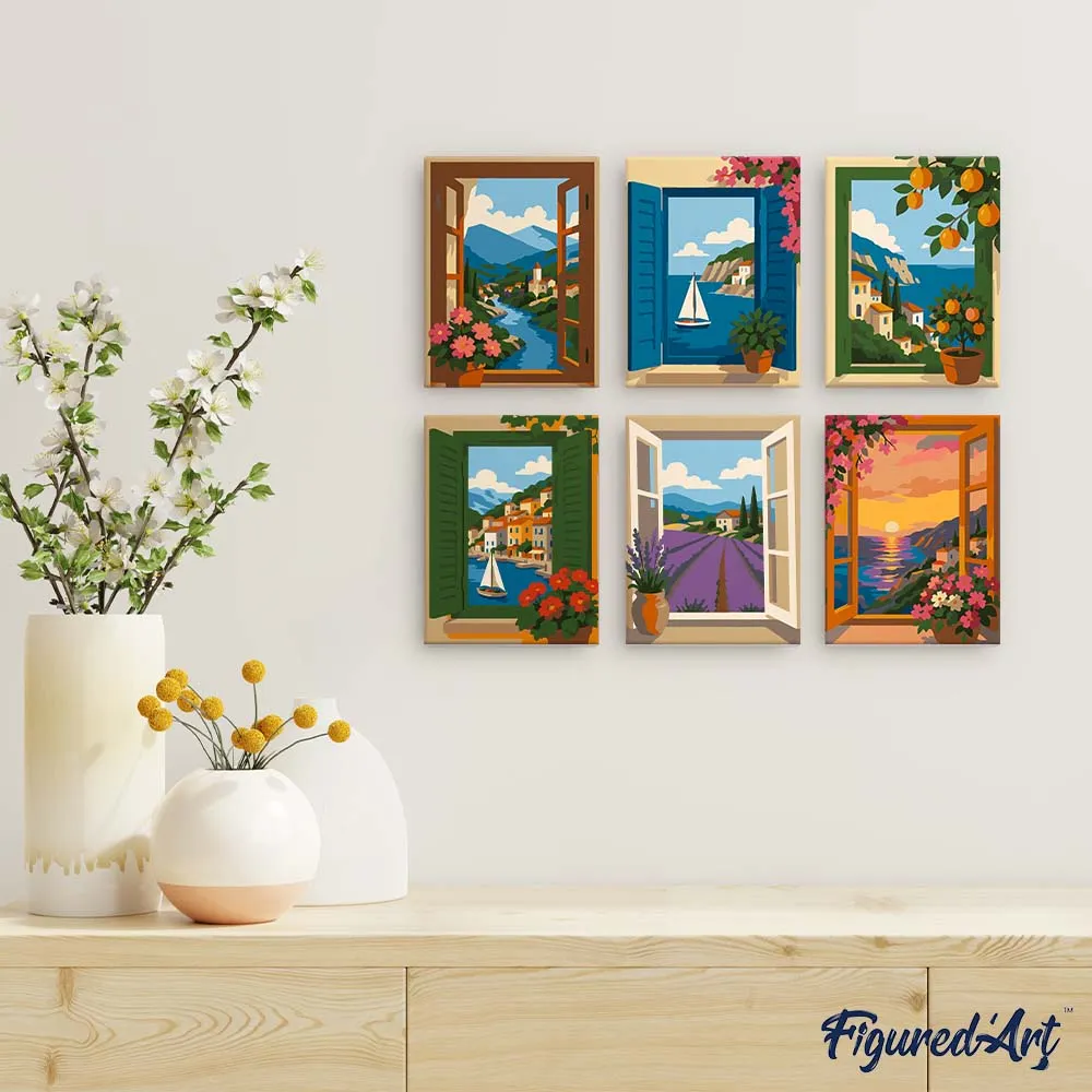 Figured'Art Mini Uitzichten door het Raam schilderen op nummer 6 stuks