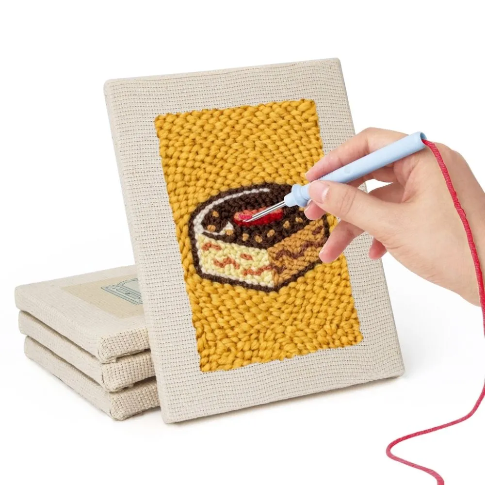 Figured'Art Lunchpauze punch needle set 4 stuks met frame keuken 15x20 cm