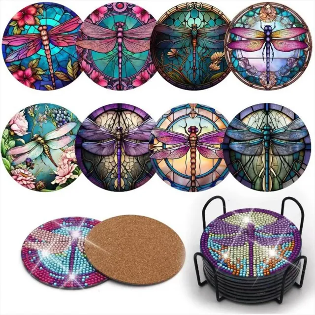 Figured'Art Libellen diamond painting onderzetters 10x10 cm 8 stuks
