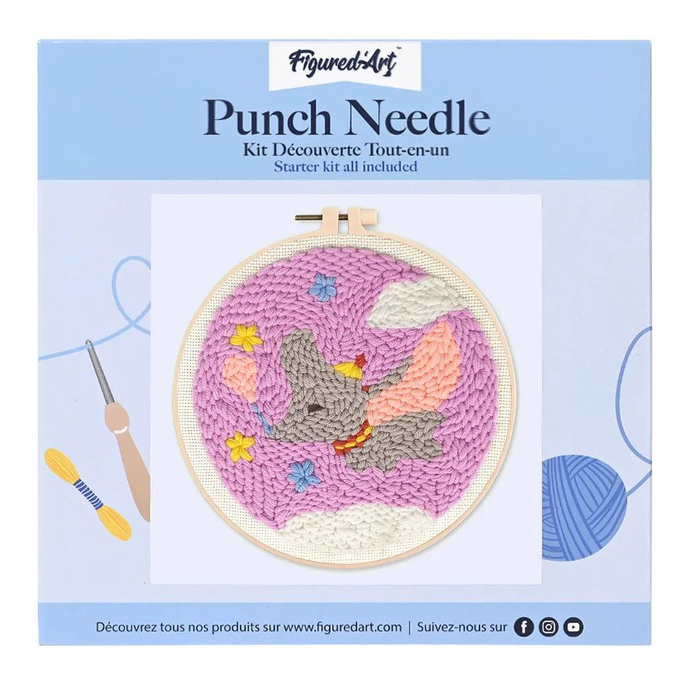 Figured'Art Vliegende Olifant punch needle pakket 20x20cm beginners