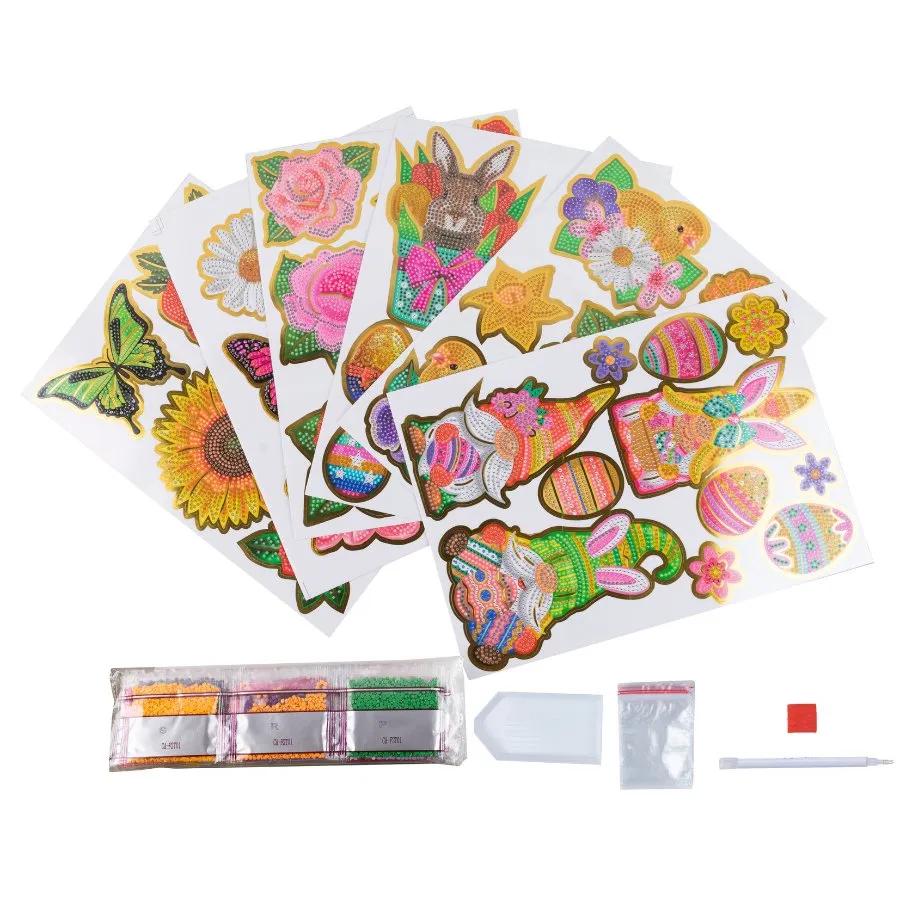 Craft Buddy Crystal Art Easter Garden stickers 42 stuks goudrand