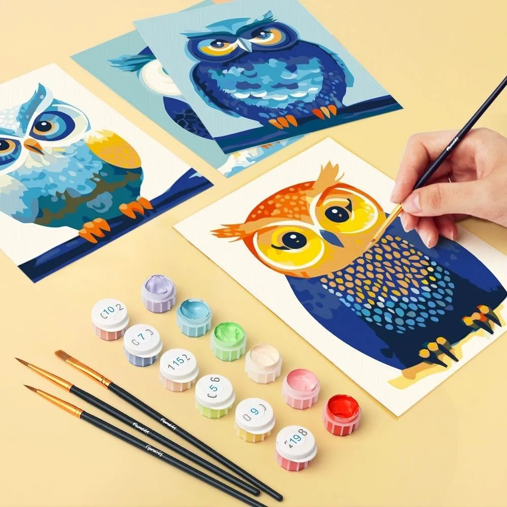 Figured'Art Kleurrijke Nachtwacht Mini Schilderen op Nummer 6x uil