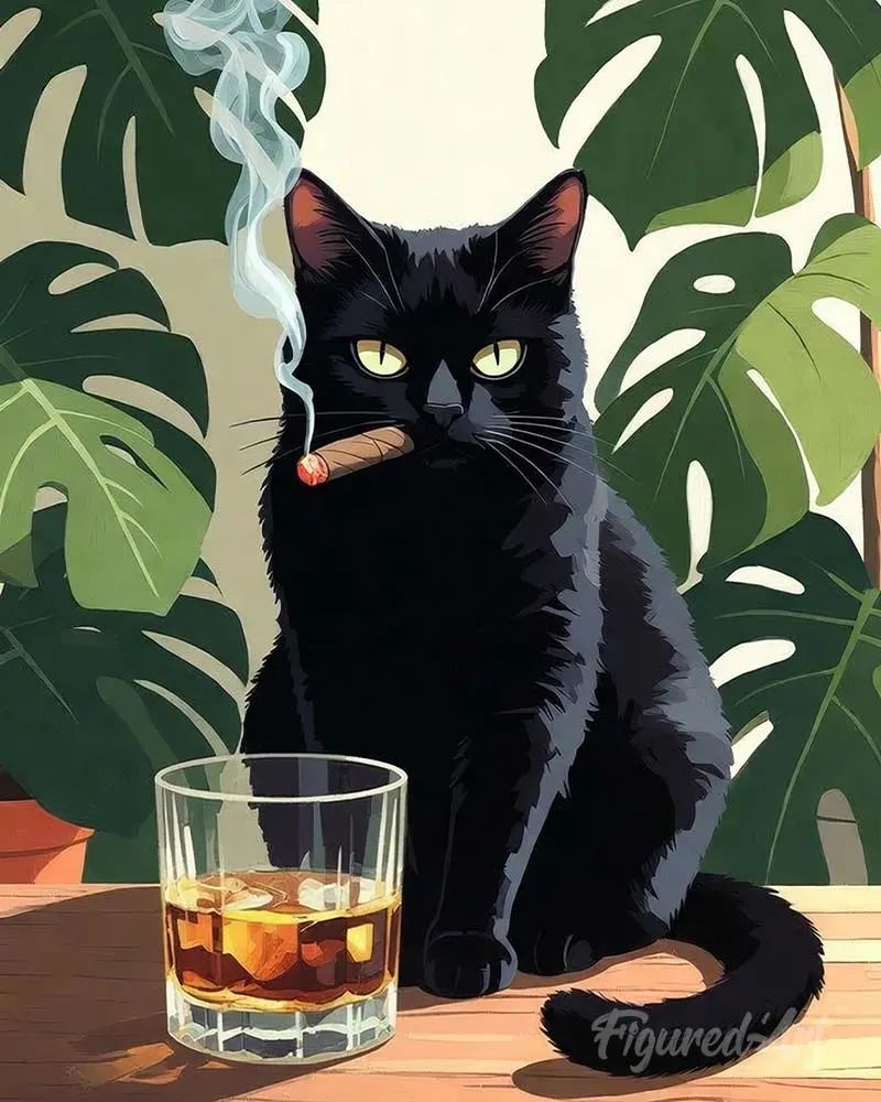 Figured'Art Snorharen en whisky schilderen op nummer kat eenvoudig