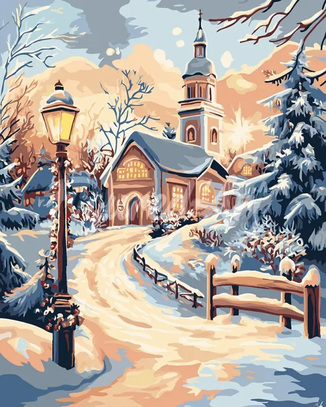 Figured'Art Pad naar de Kapel schilderen op nummer winter 40x50cm