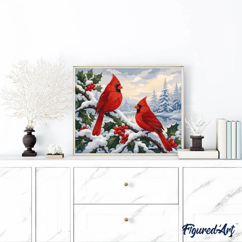 Figured'Art Winterkardinalen schilderen op nummer 40x50 cm vogels